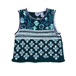 Vintage Eagles Eye Cropped Sweater Vest M Roll Collar Romantic Cottage Garden